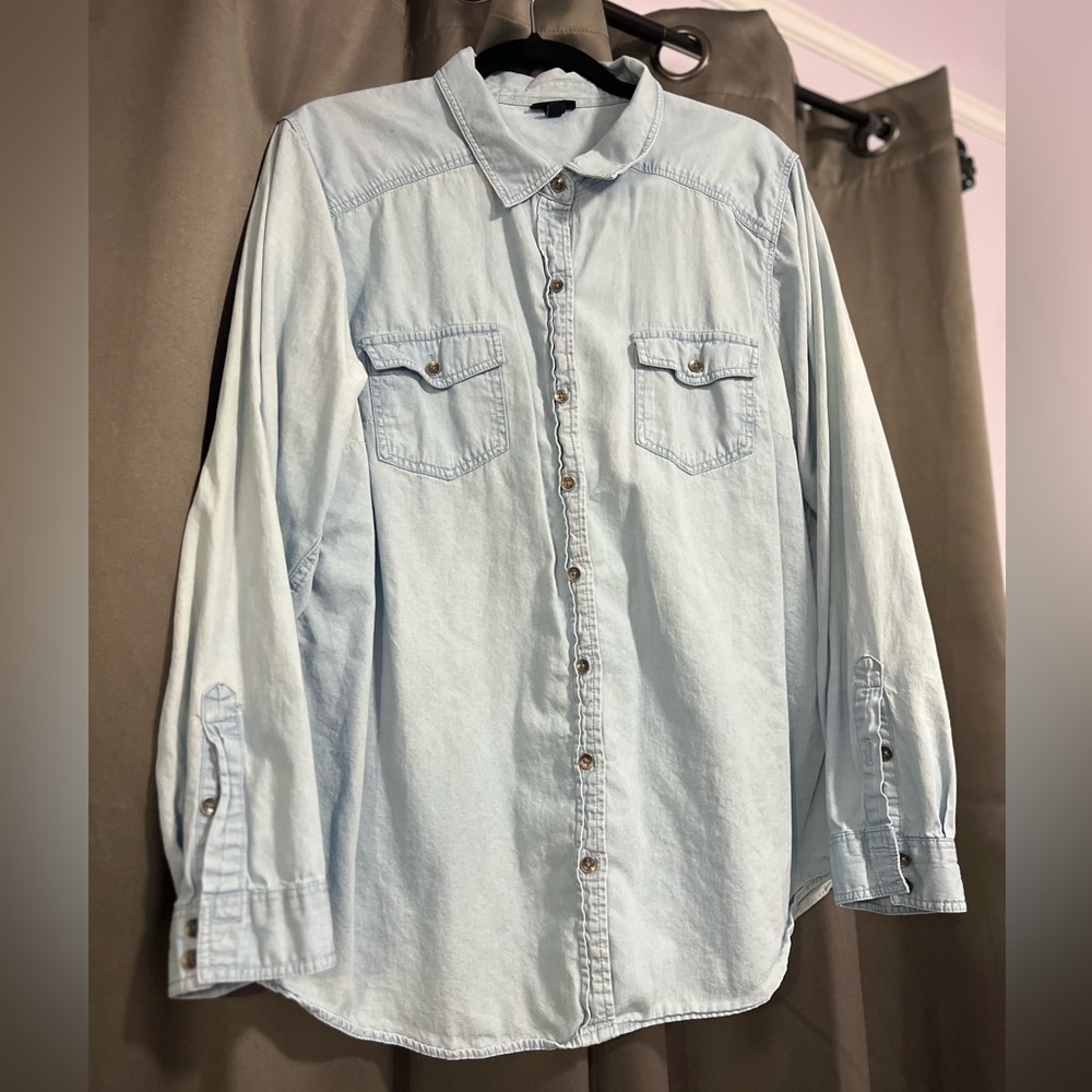 Taylor Medium Wash Denim Button-Down Shirt from torrid